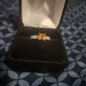 925 stamped sterling silver diamond ring with princess cut topaz